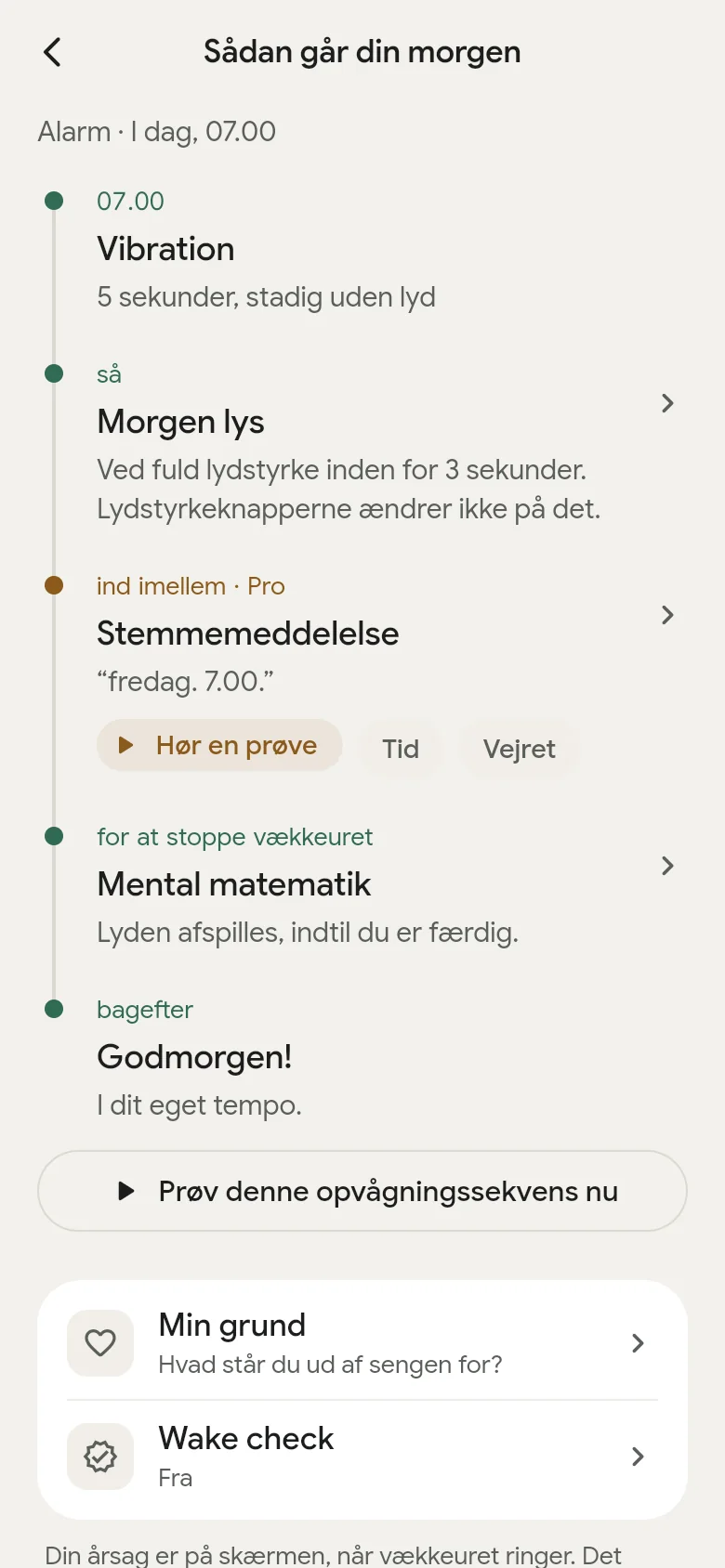 Tidslinjen »Sådan går din morgen« i appen.