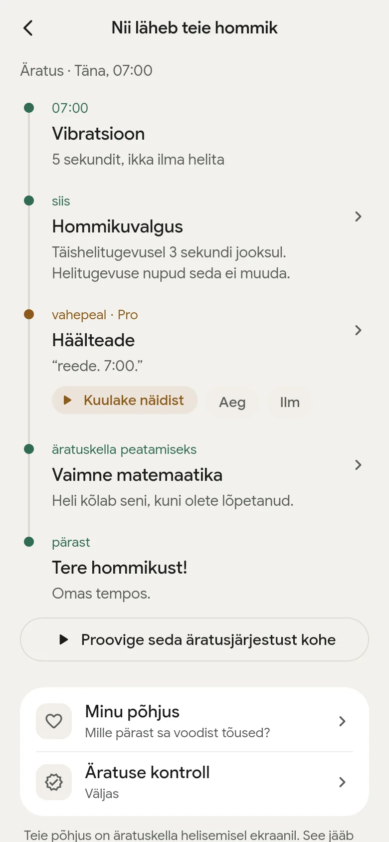 Ajajoon „Nii läheb teie hommik“ rakenduses.
