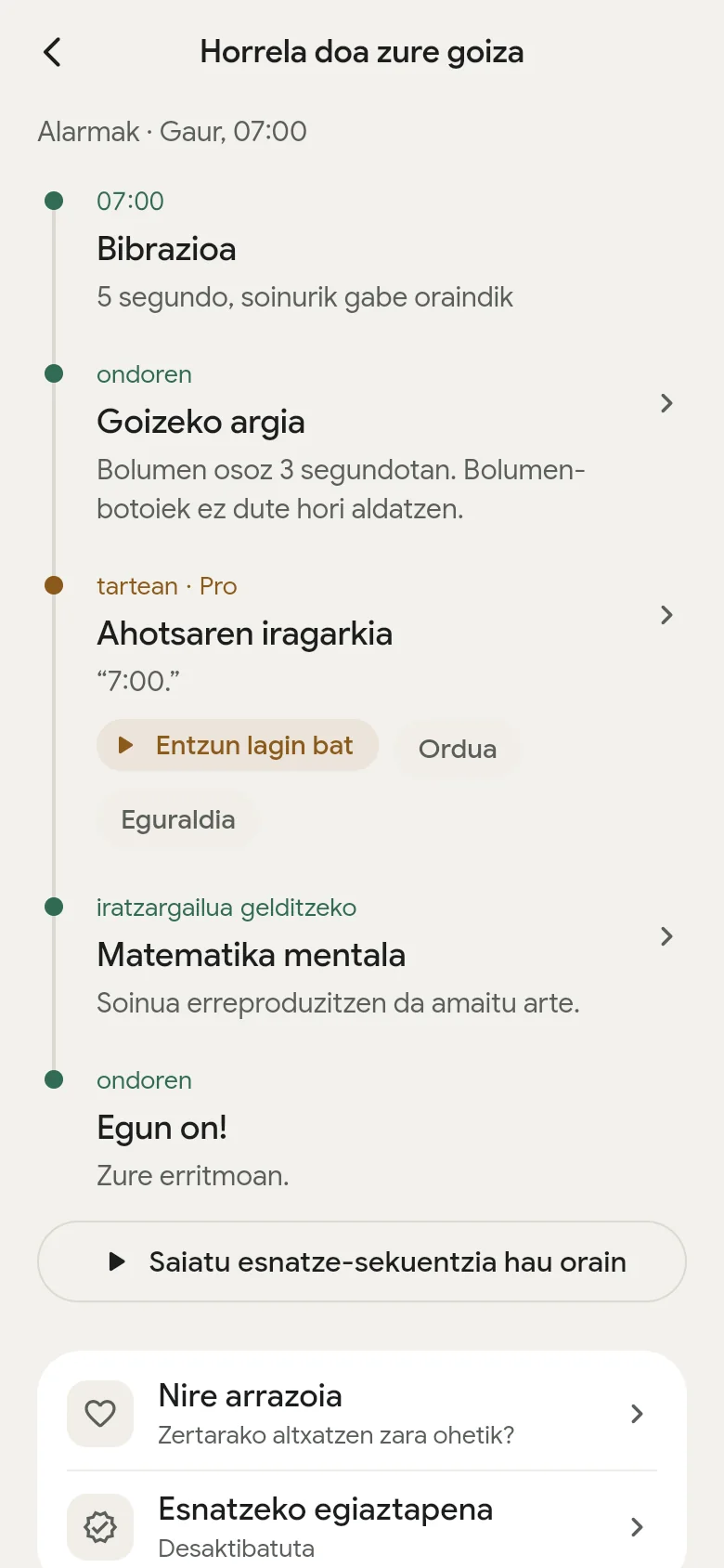 «Horrela doa zure goiza» denbora-lerroa aplikazioan.
