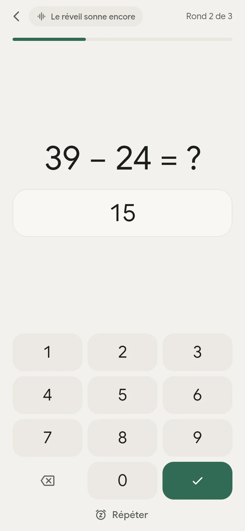 La tâche Calcul mental avec un pavé numérique.
