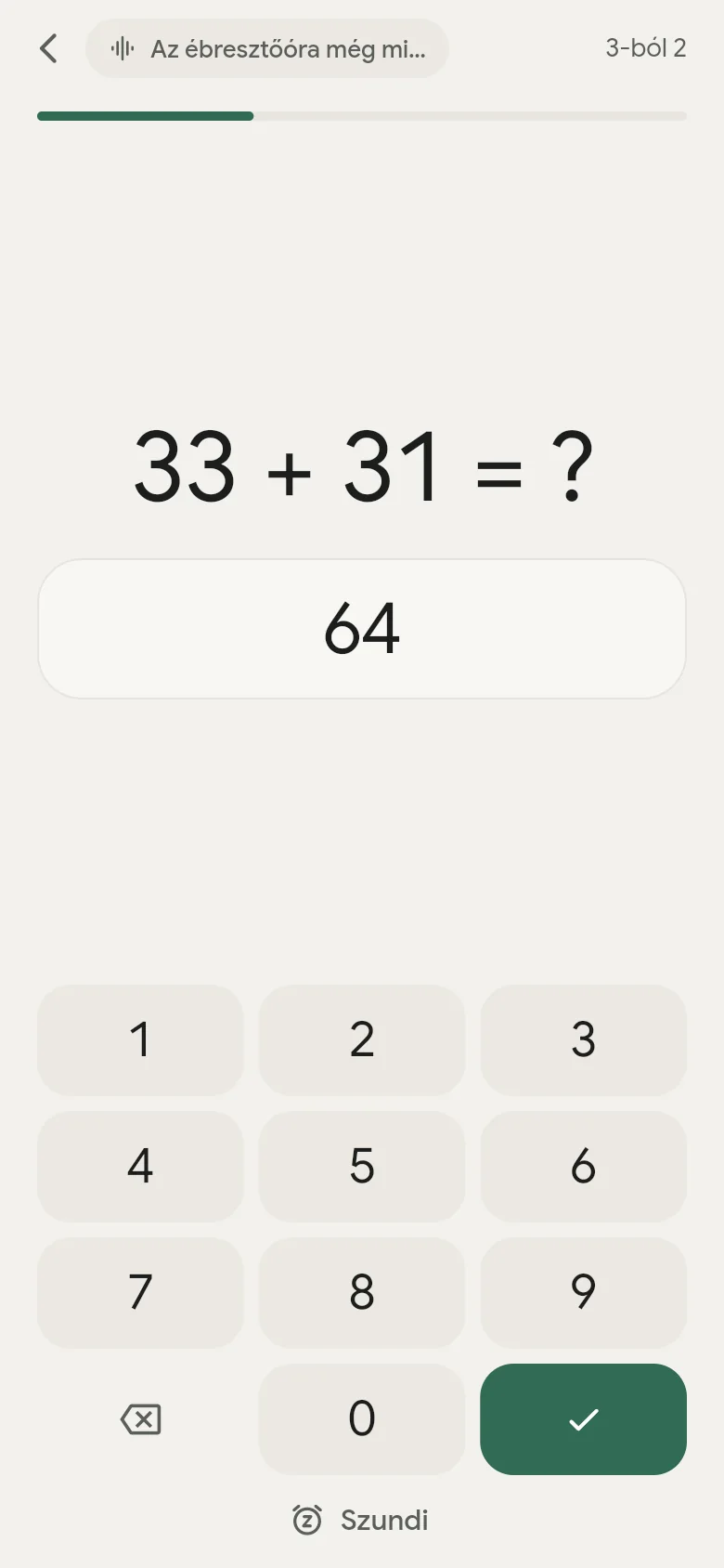 A „Mentális matematika” feladat számbillentyűzettel.