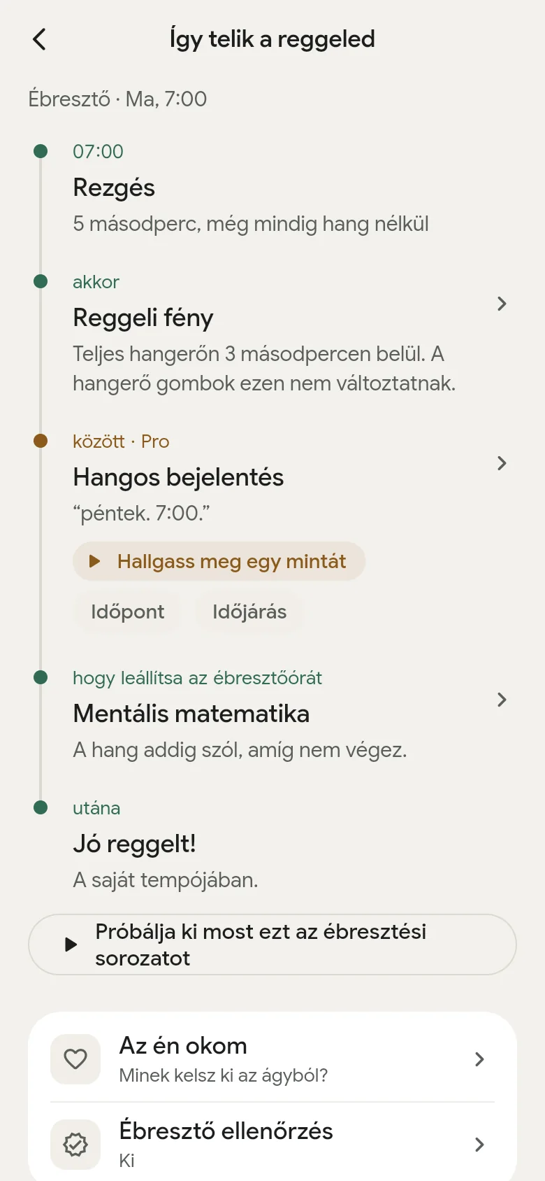Az „Így telik a reggeled” idővonal az alkalmazásban.