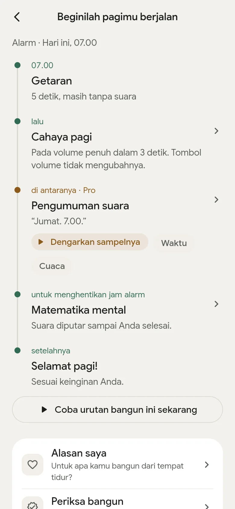 Lini masa “Beginilah pagimu berjalan” di aplikasi.