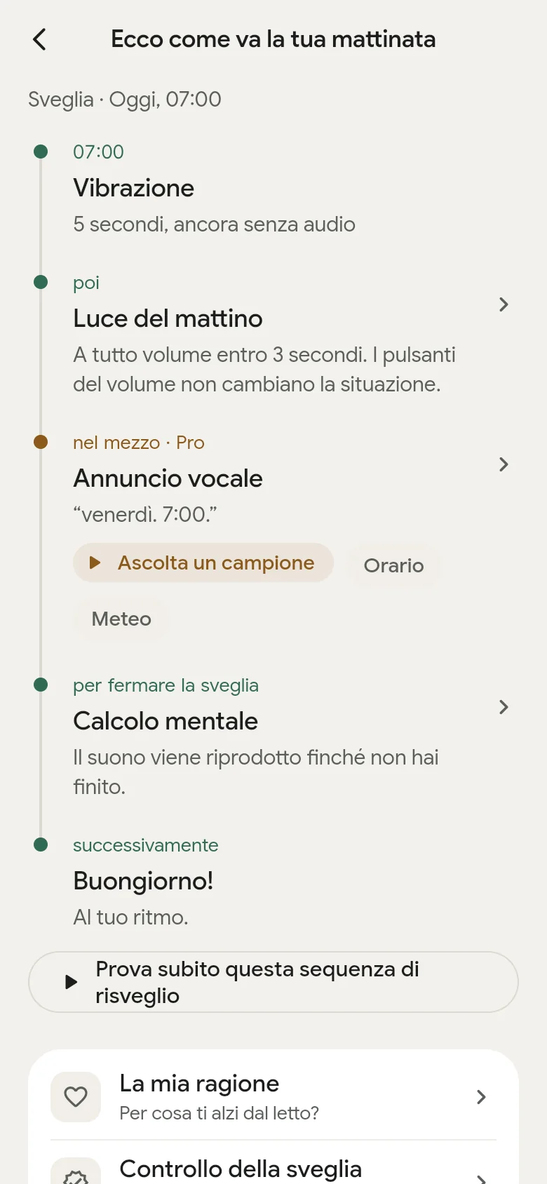 La linea temporale «Ecco come va la tua mattinata» nell’app.