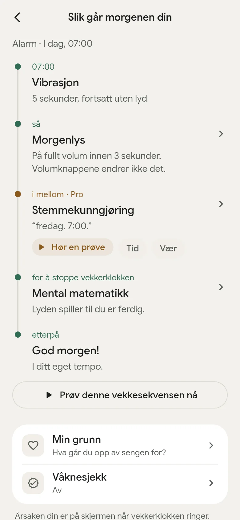 Tidslinjen «Slik går morgenen din» i appen.
