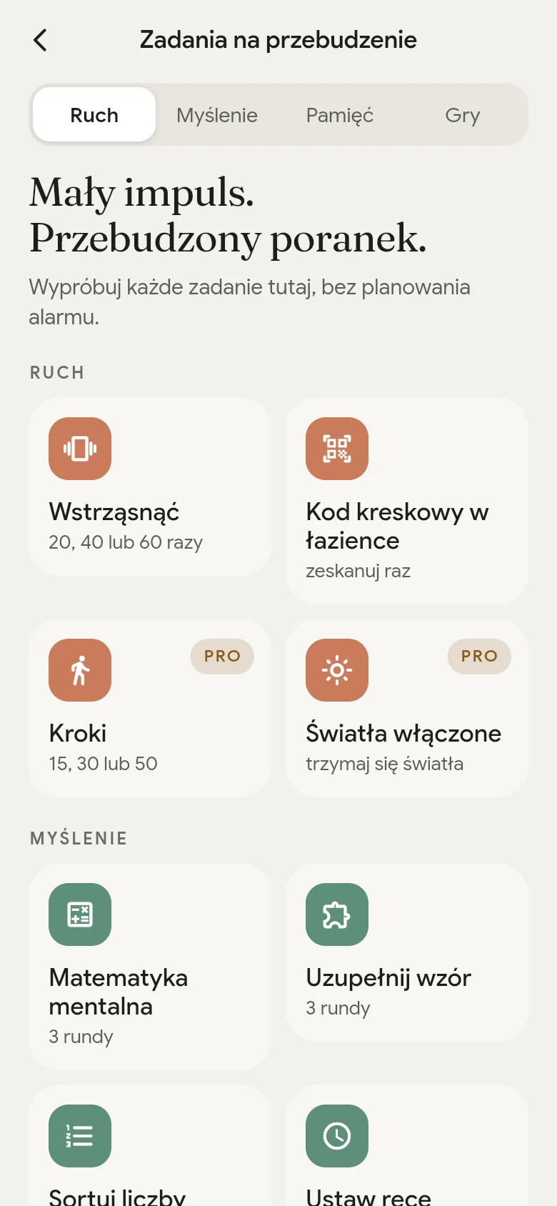 Biblioteka zadań na przebudzenie w aplikacji.