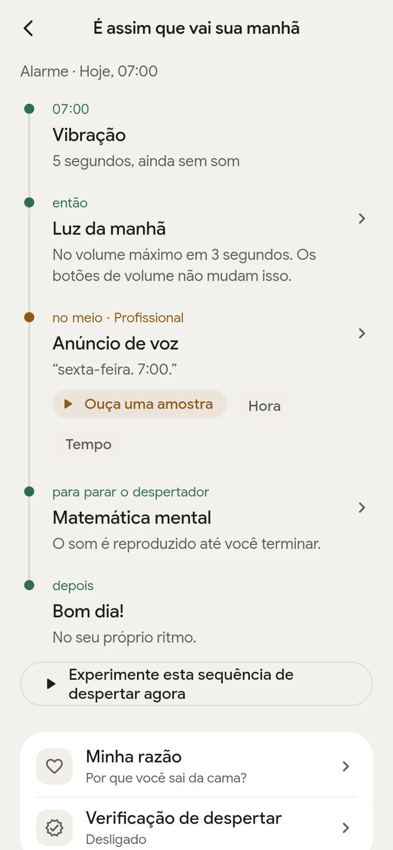 A linha do tempo “É assim que vai sua manhã” na aplicação.