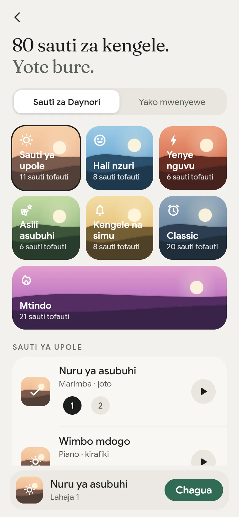 Maktaba ya sauti ya programu yenye rafu zake saba.