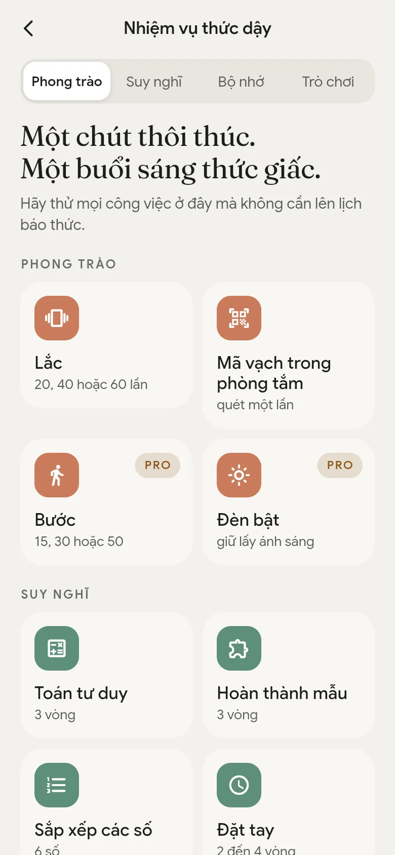 Thư viện nhiệm vụ thức dậy trong ứng dụng.